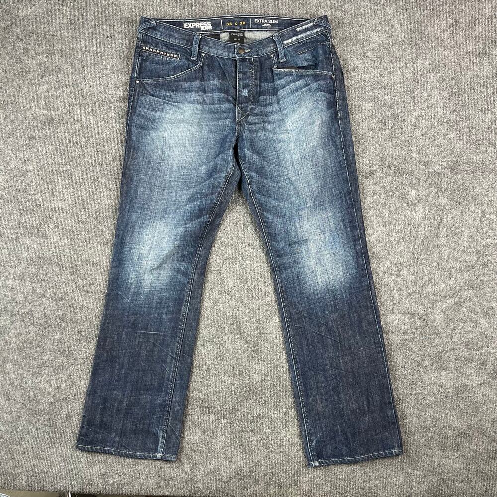 Express Jeans Mens Size 36x30 Blue Extra Slim‎ Straight Dark Wash Stretch
